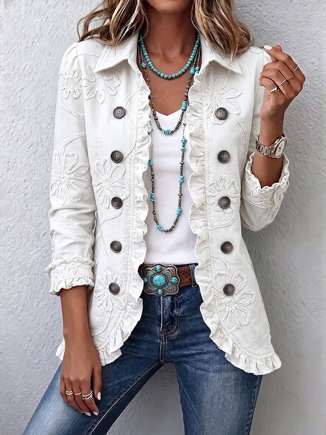 Galiana | Ivory Floral Embroidered Utility Jacket