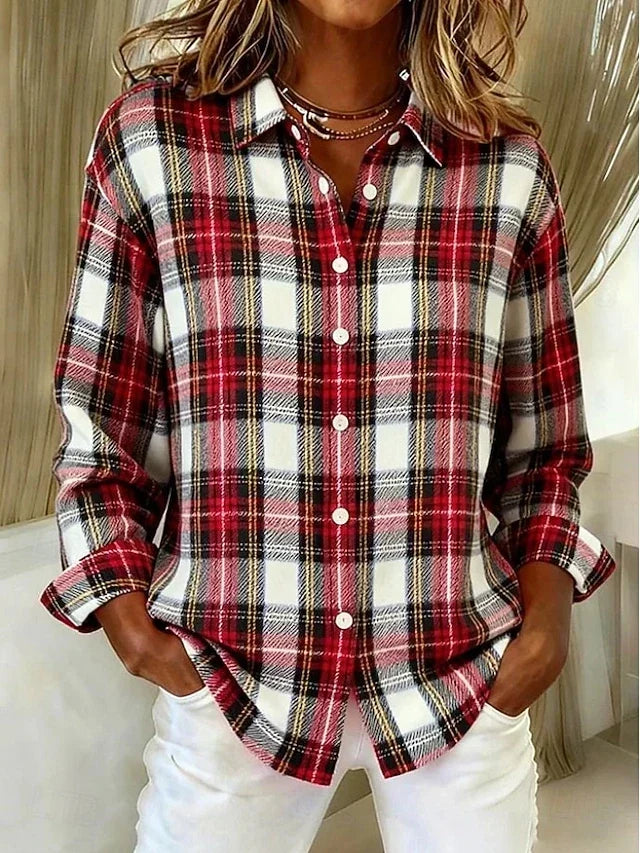 Dulcie™ | Vintage Plaid Button Front Blouse